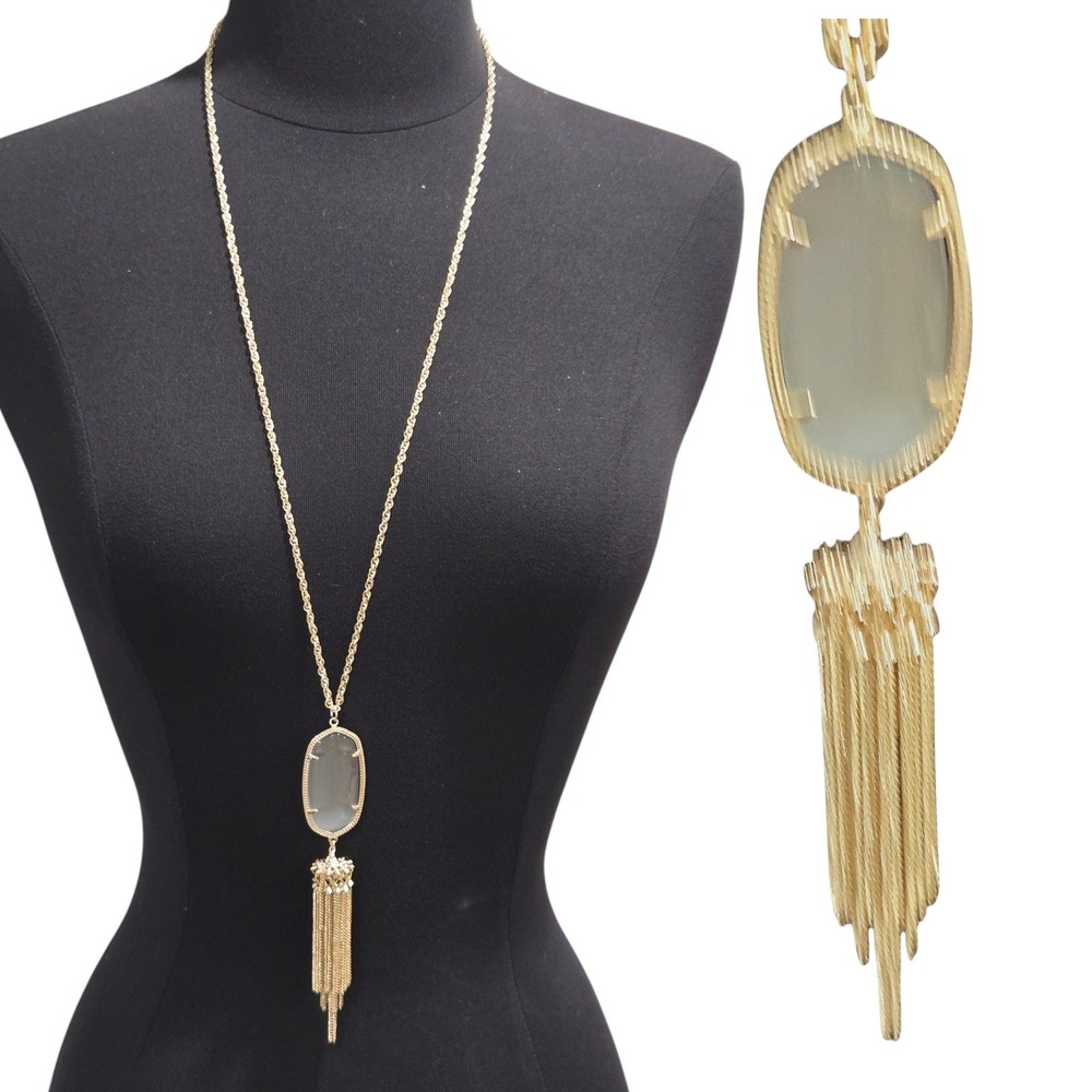 Kendra Scott Rayne Necklace translucent Mother of Pearl‎ Gold Tassel Pendant